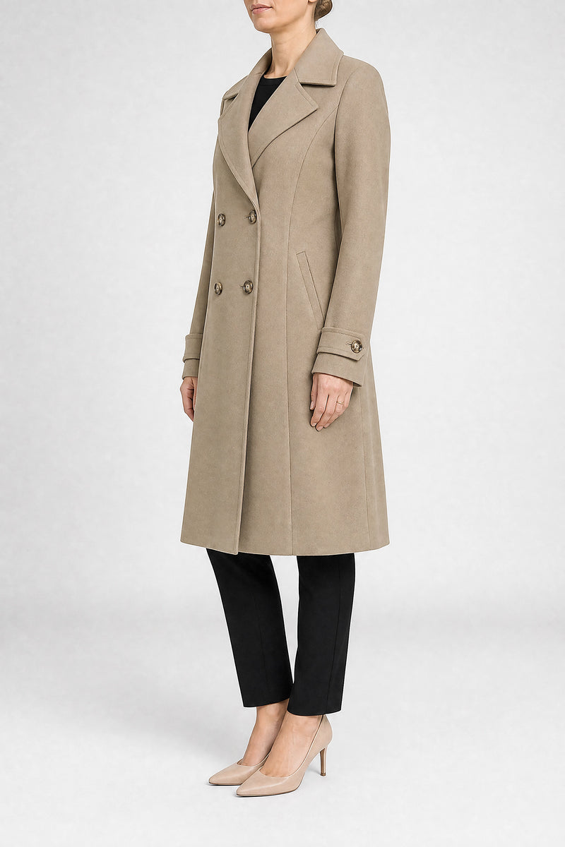 Sofaine Luella women's trench coat in Beige, side view studio shot