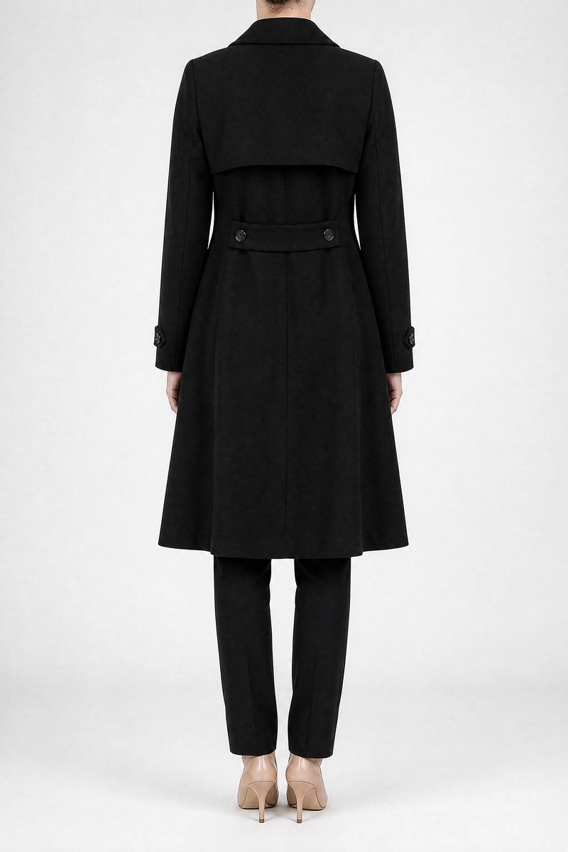 Sofaine Luella women's trench coat in Black, back view studio shot