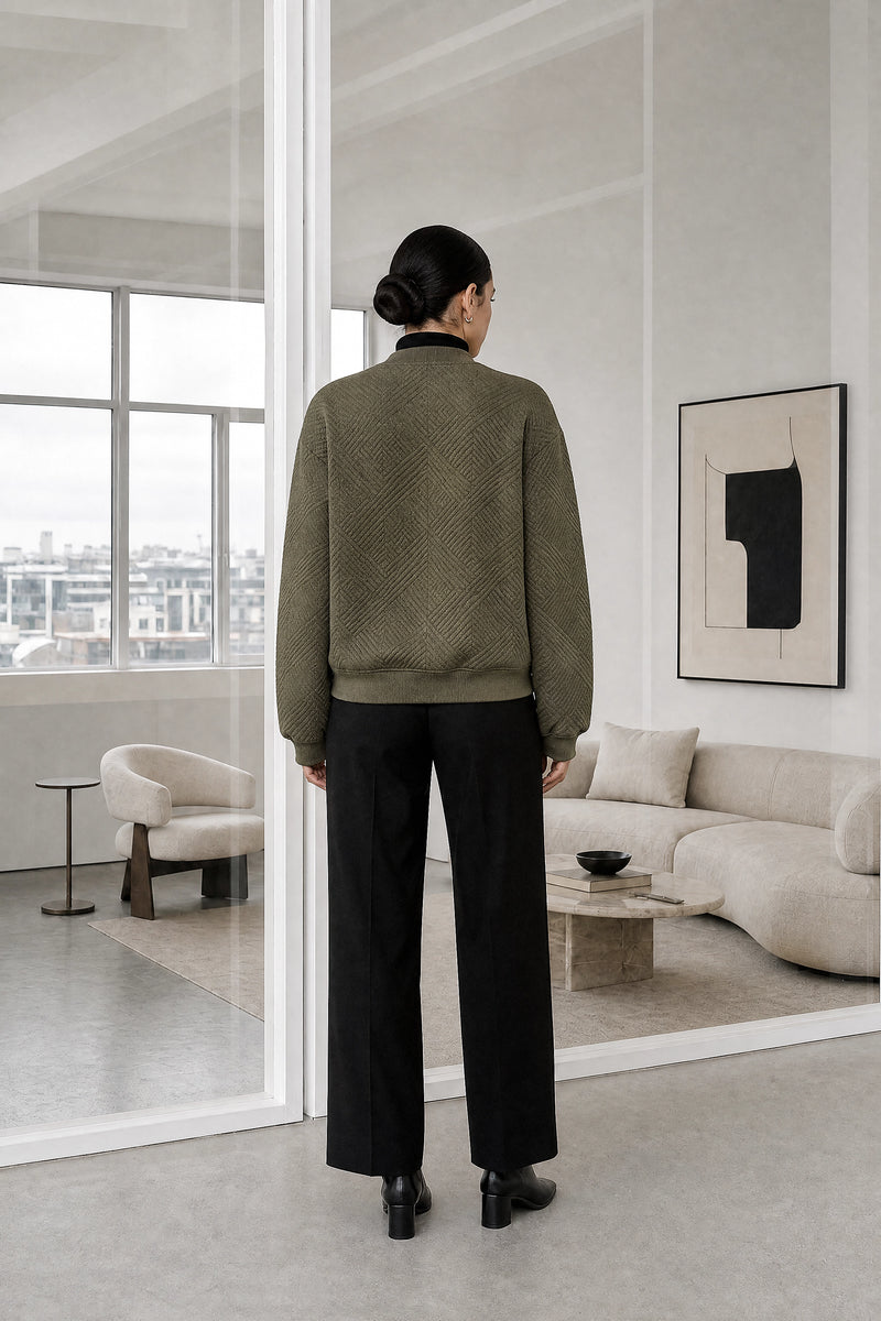 Luisa | Zip Jacket in Army Green, studio back view