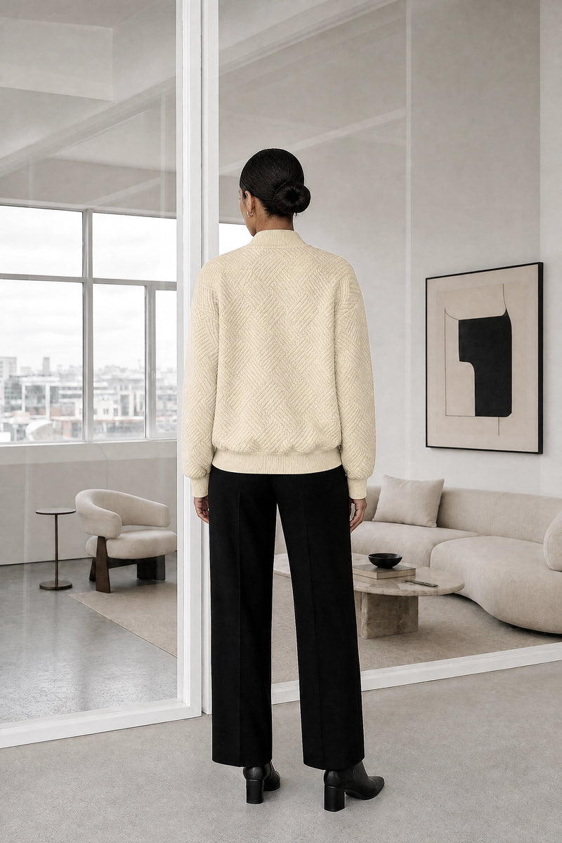 Luisa | Zip Jacket in Beige, studio back view