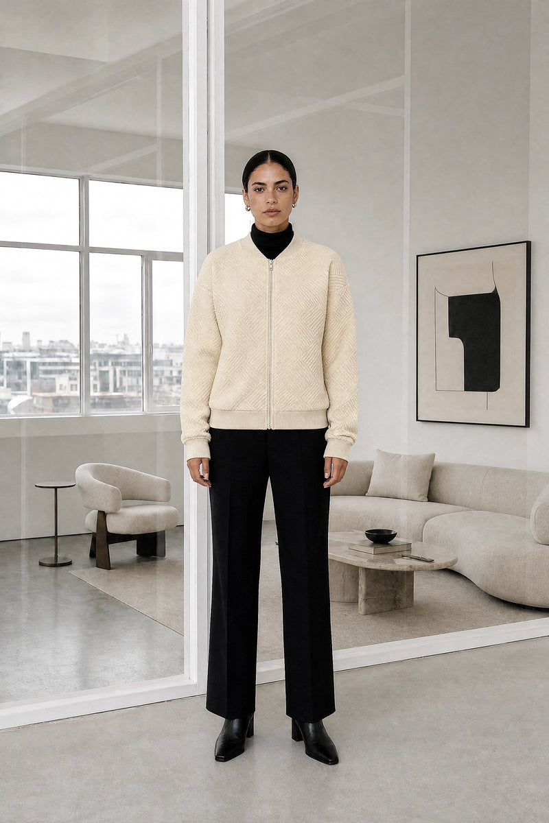 Luisa | Zip Jacket in Beige, studio front view