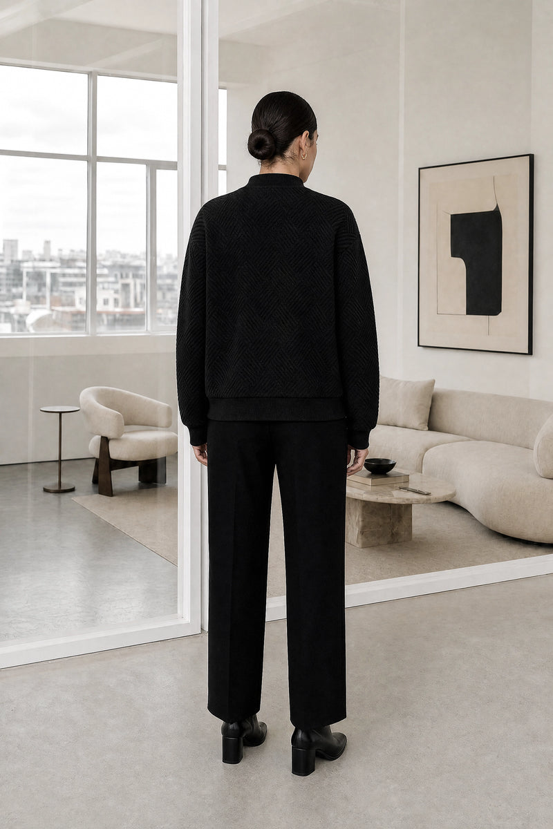 Luisa | Zip Jacket in Black, studio back view