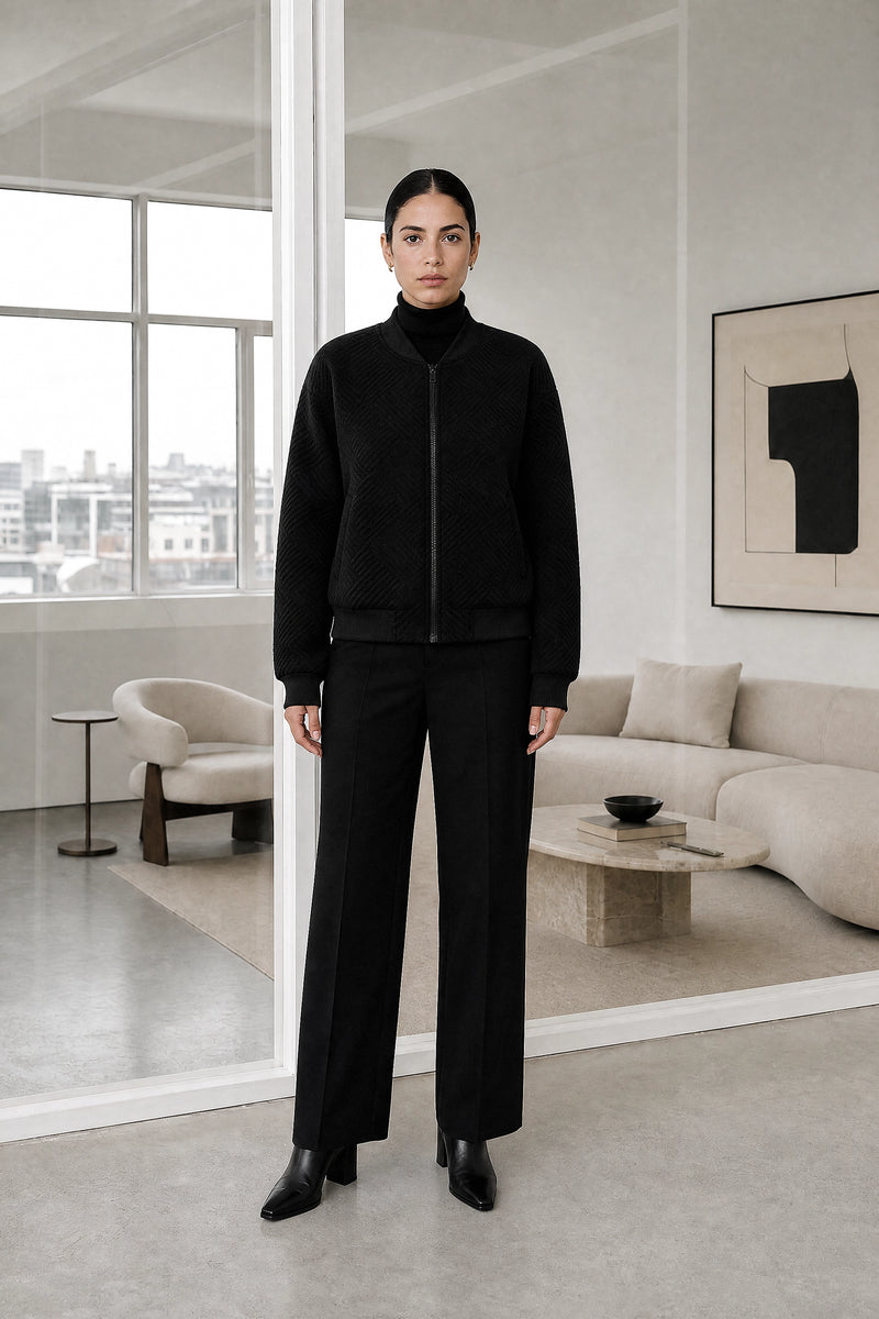 Luisa | Zip Jacket in Black, studio front view