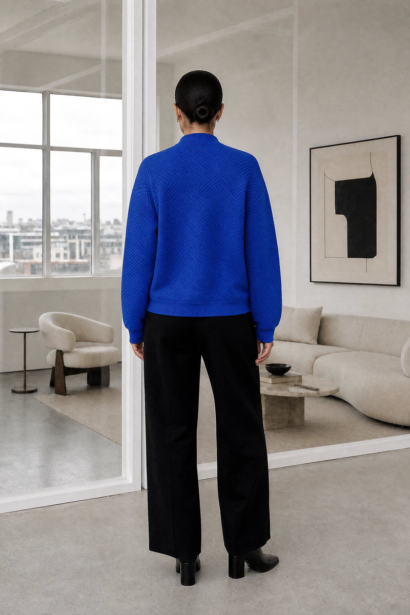 Luisa | Zip Jacket in Blue, studio back view