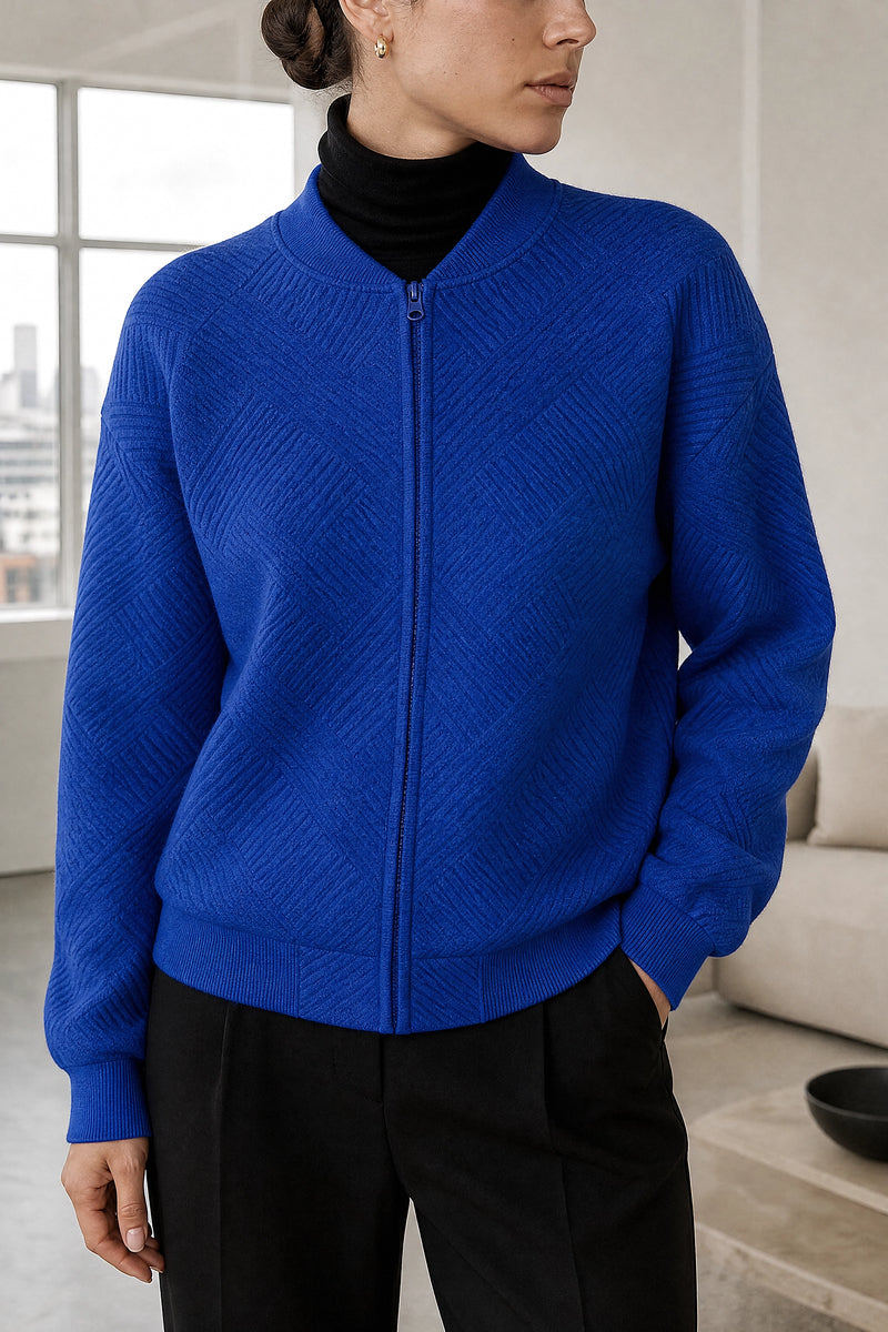 Luisa | Zip Jacket in Blue, fabric close-up