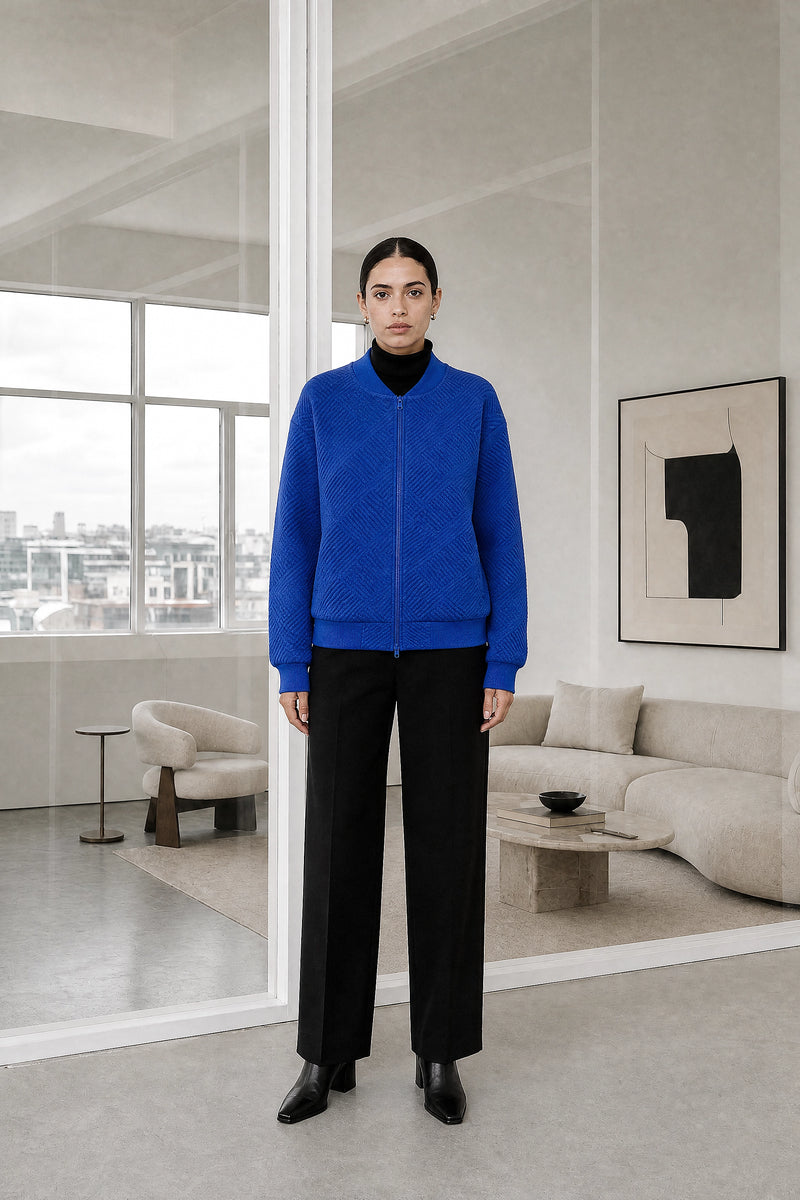 Luisa | Zip Jacket in Blue, studio front view