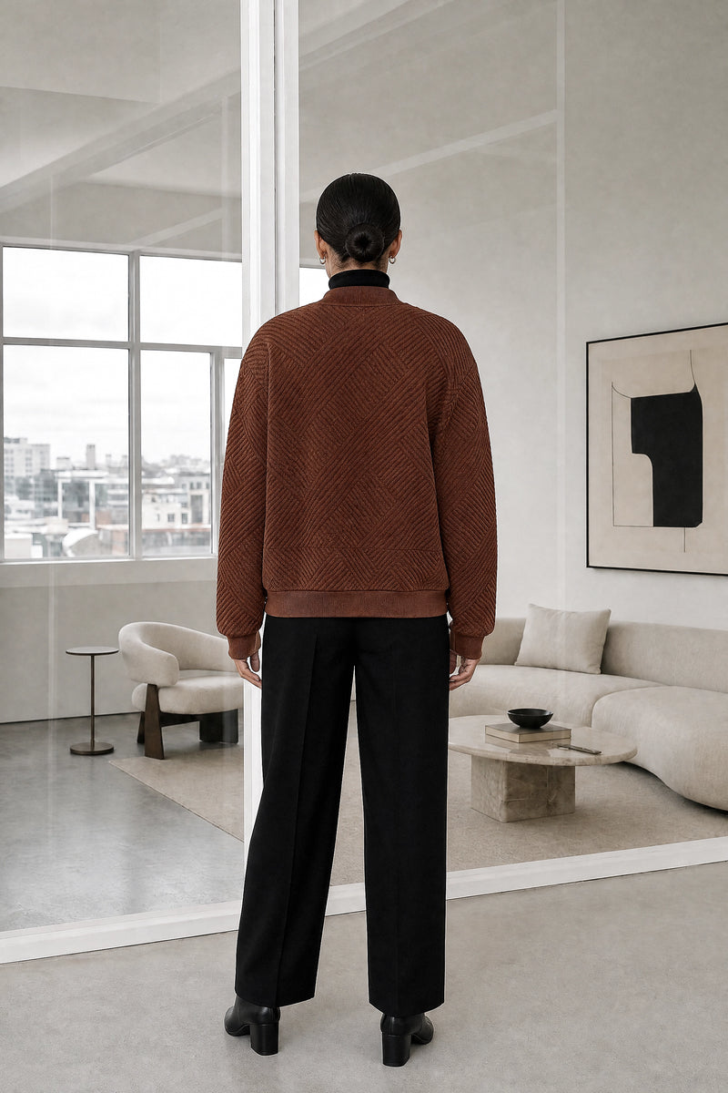 Luisa | Zip Jacket in Brown, studio back view