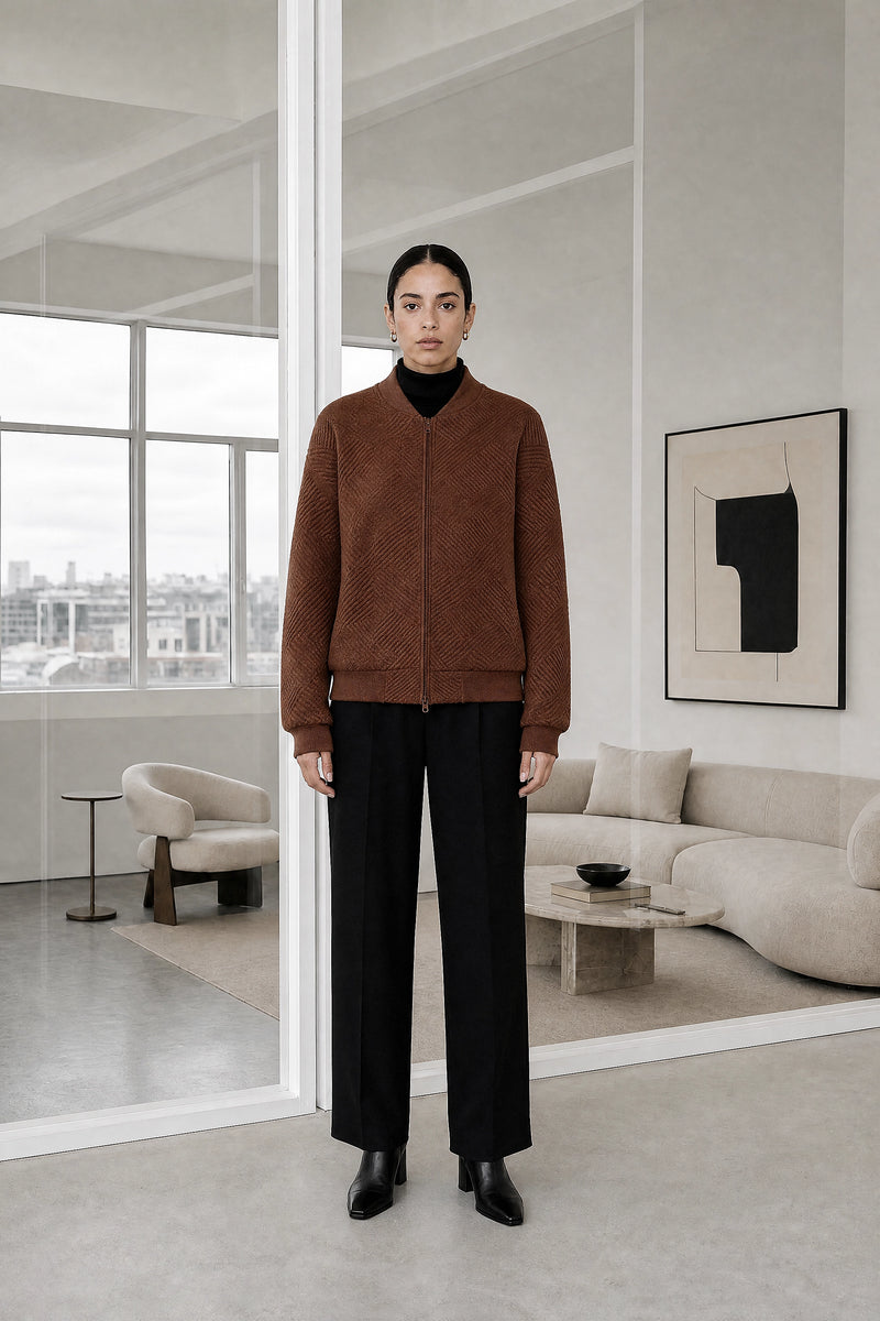 Luisa | Zip Jacket in Brown, studio front view