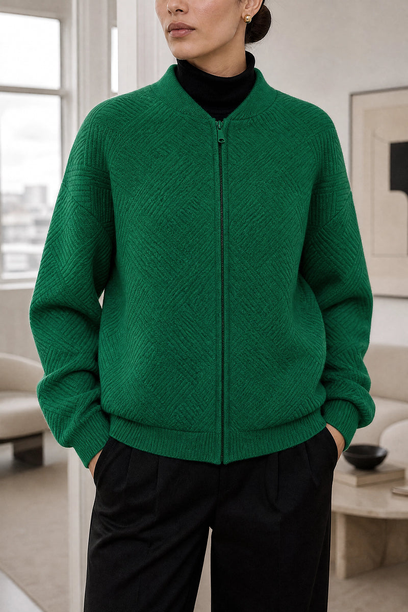 Luisa | Zip Jacket in Green, fabric close-up