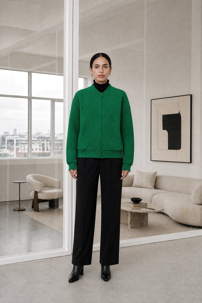 Luisa | Zip Jacket in Green, studio front view
