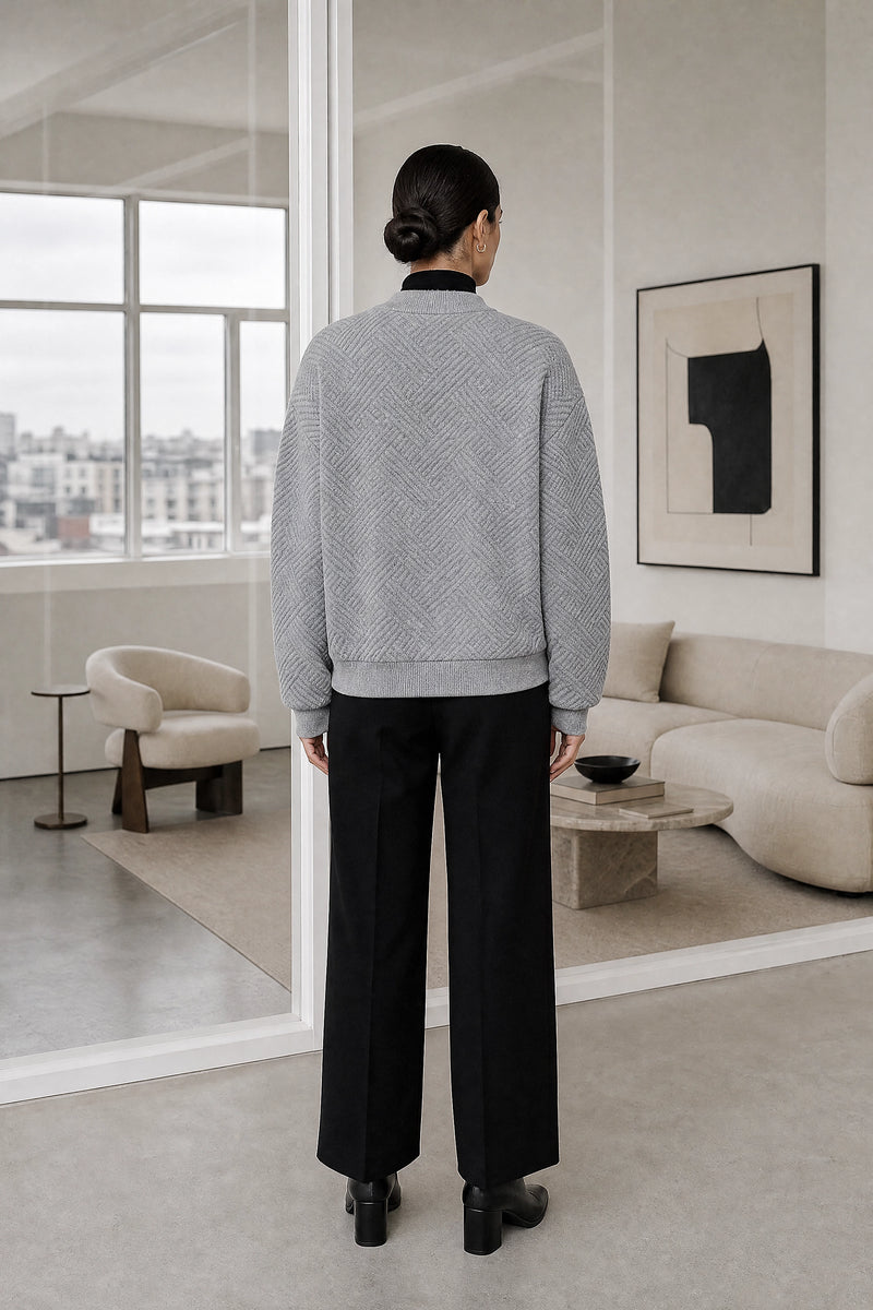 Luisa | Zip Jacket in Grey, studio back view
