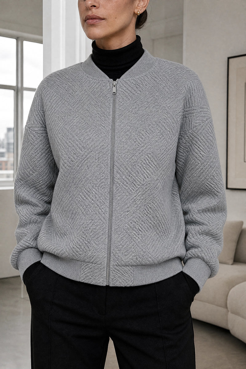 Luisa | Zip Jacket in Grey, fabric close-up