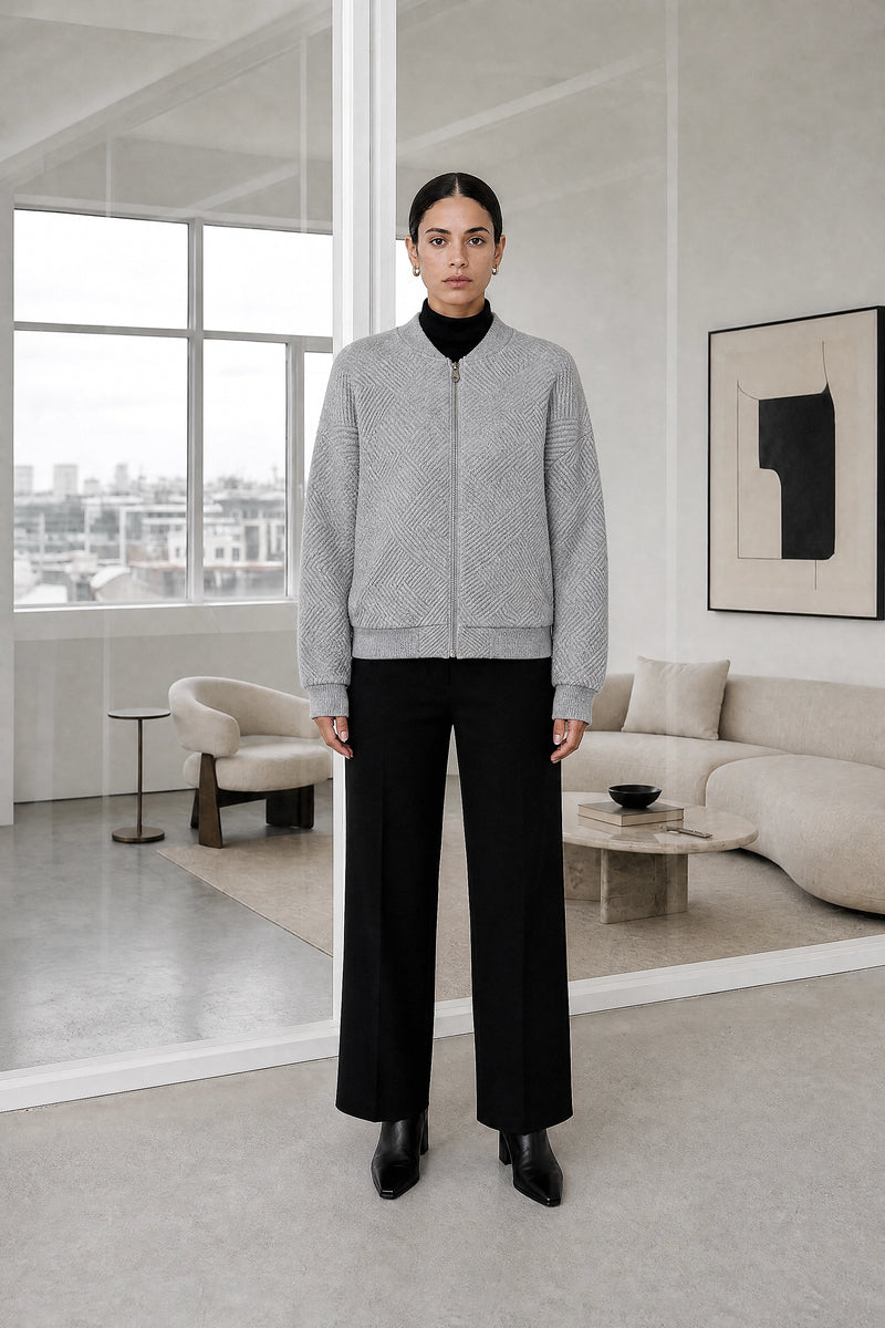 Luisa | Zip Jacket in Grey, studio front view