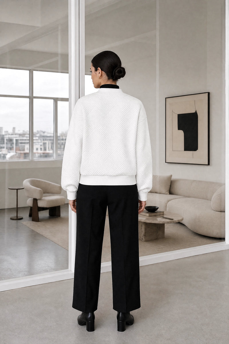 Luisa | Zip Jacket in White, studio back view