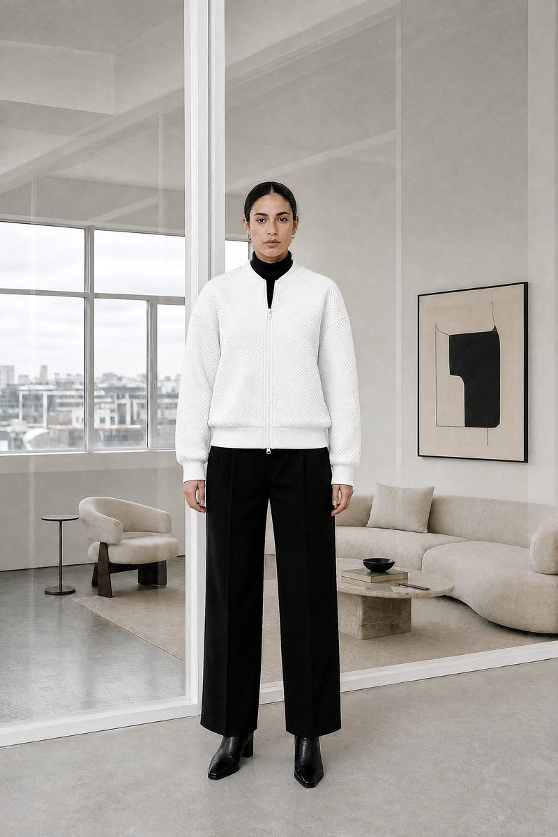 Luisa | Zip Jacket in White, studio front view