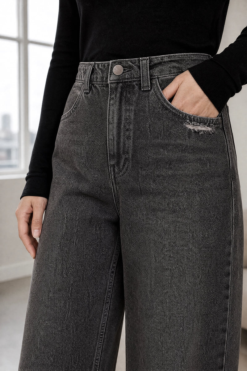 Luz | Wide-Leg Jeans in Black, fabric close-up