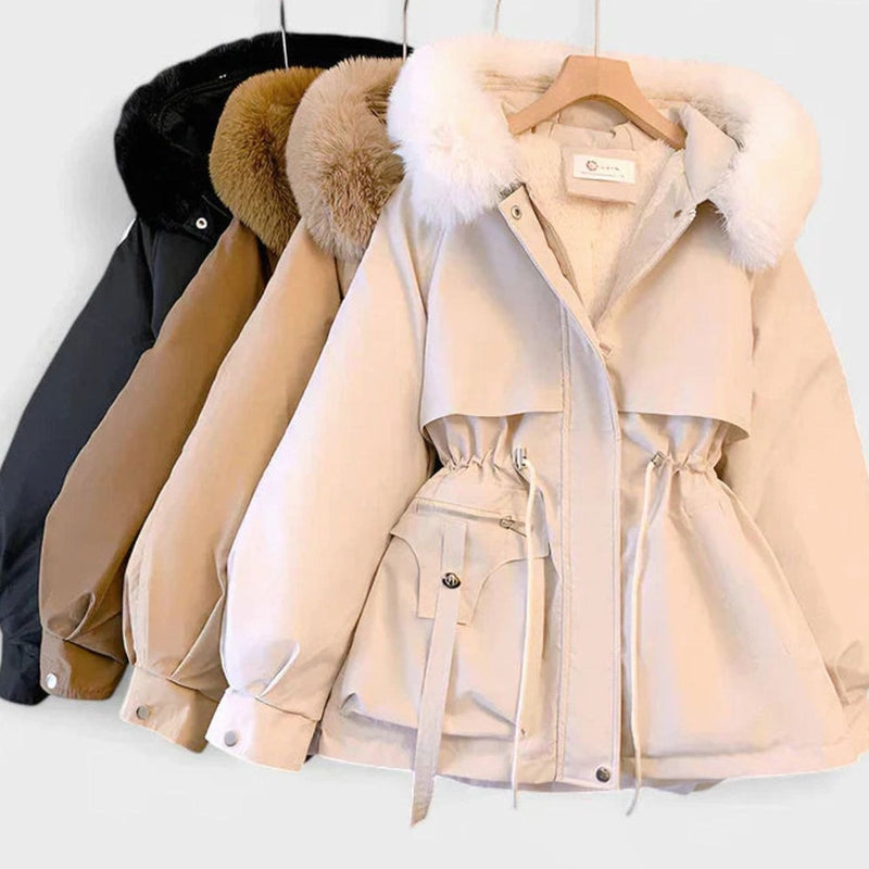Fleece Lined Winter Jacket for Women with Faux Fur Hood and Cinched Waist, all colors view