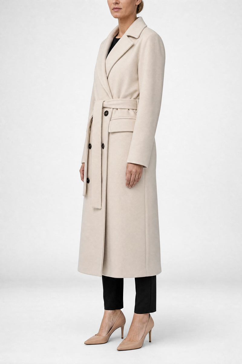 Sofaine Marisol women's double-breasted coat in Beige, side view