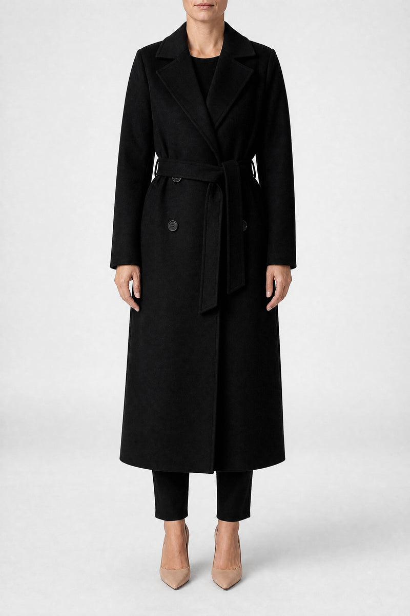 Sofaine Marisol women's double-breasted coat in Black, front view