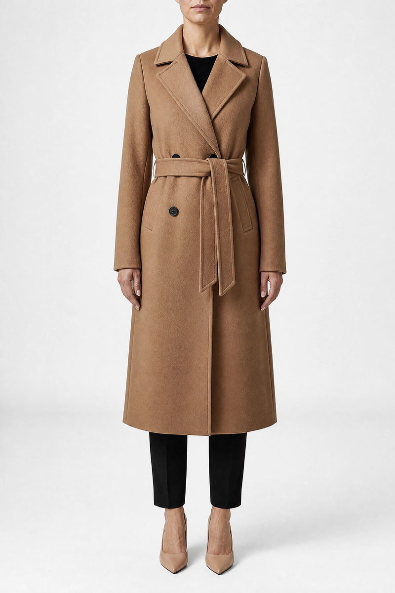Sofaine Marisol women's double-breasted coat in Khaki, front view
