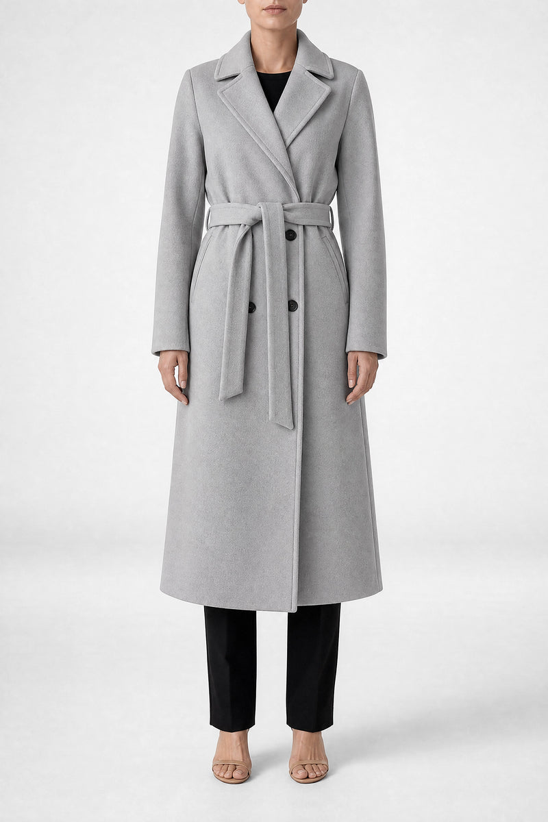 Sofaine Marisol women's double-breasted coat in Light Gray, front view