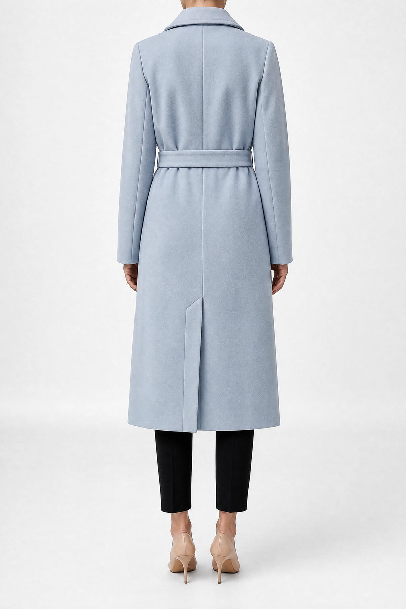 Sofaine Marisol women's double-breasted coat in Sky Blue, back view