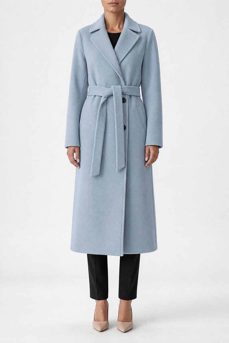 Sofaine Marisol women's double-breasted coat in Sky Blue, front view