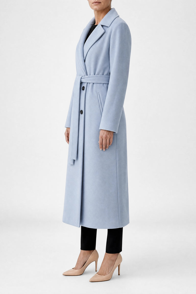 Sofaine Marisol women's double-breasted coat in Sky Blue, side view