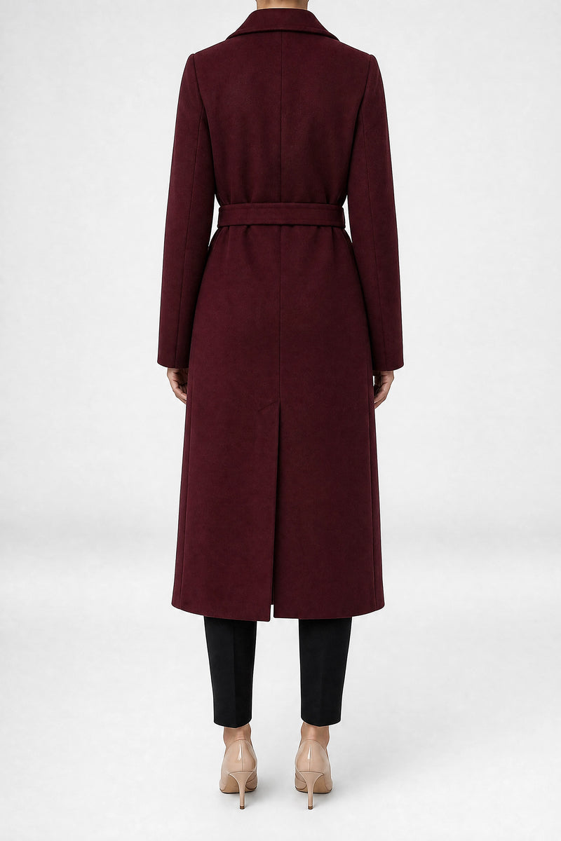 Sofaine Marisol women's double-breasted coat in Wine Red, back view