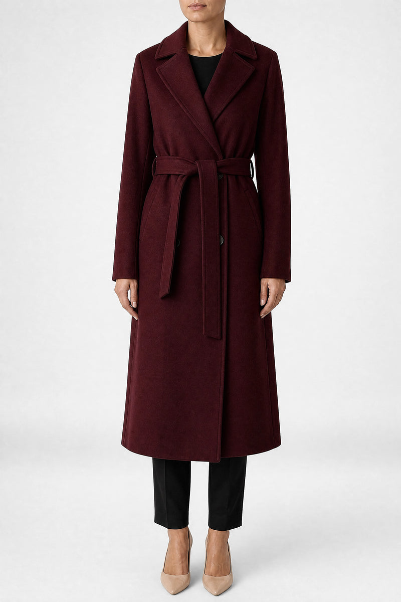 Sofaine Marisol women's double-breasted coat in Wine Red, front view