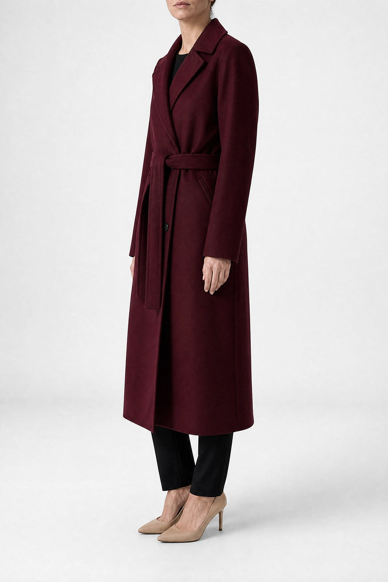Sofaine Marisol women's double-breasted coat in Wine Red, side view