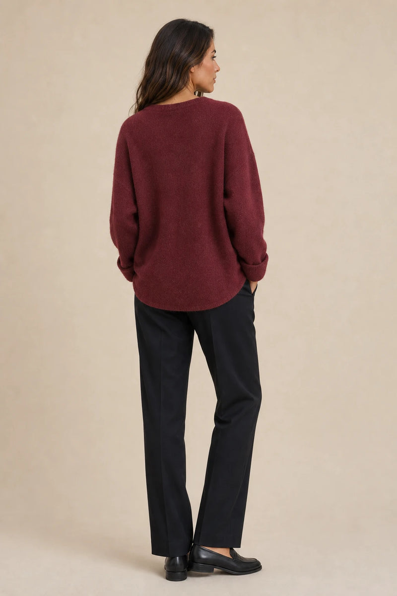 Ramona | Button-Front Cardigan in Maroon, studio back view