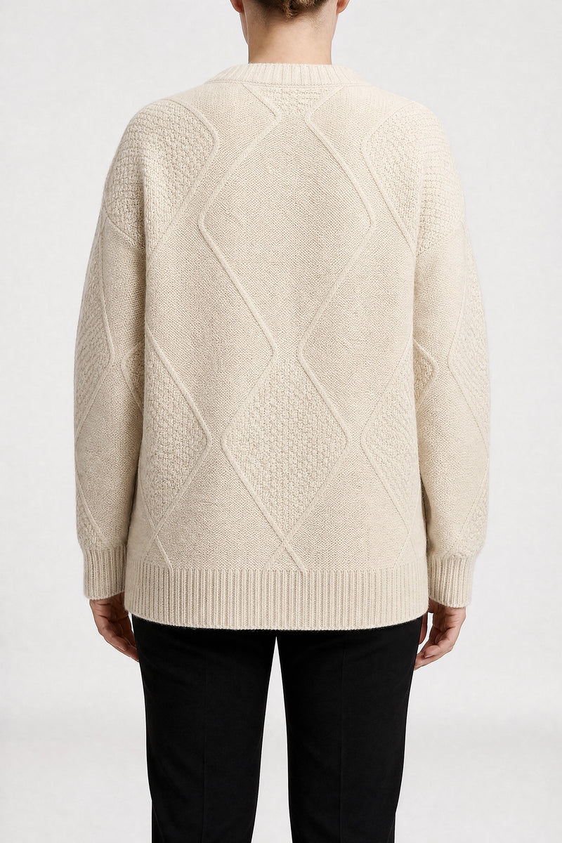 Sofaine Melissa women's cardigan in Beige, back view studio shot