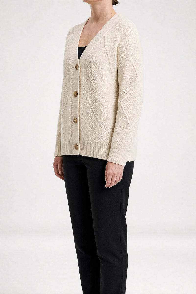 Sofaine Melissa women's cardigan in Beige, side view studio shot
