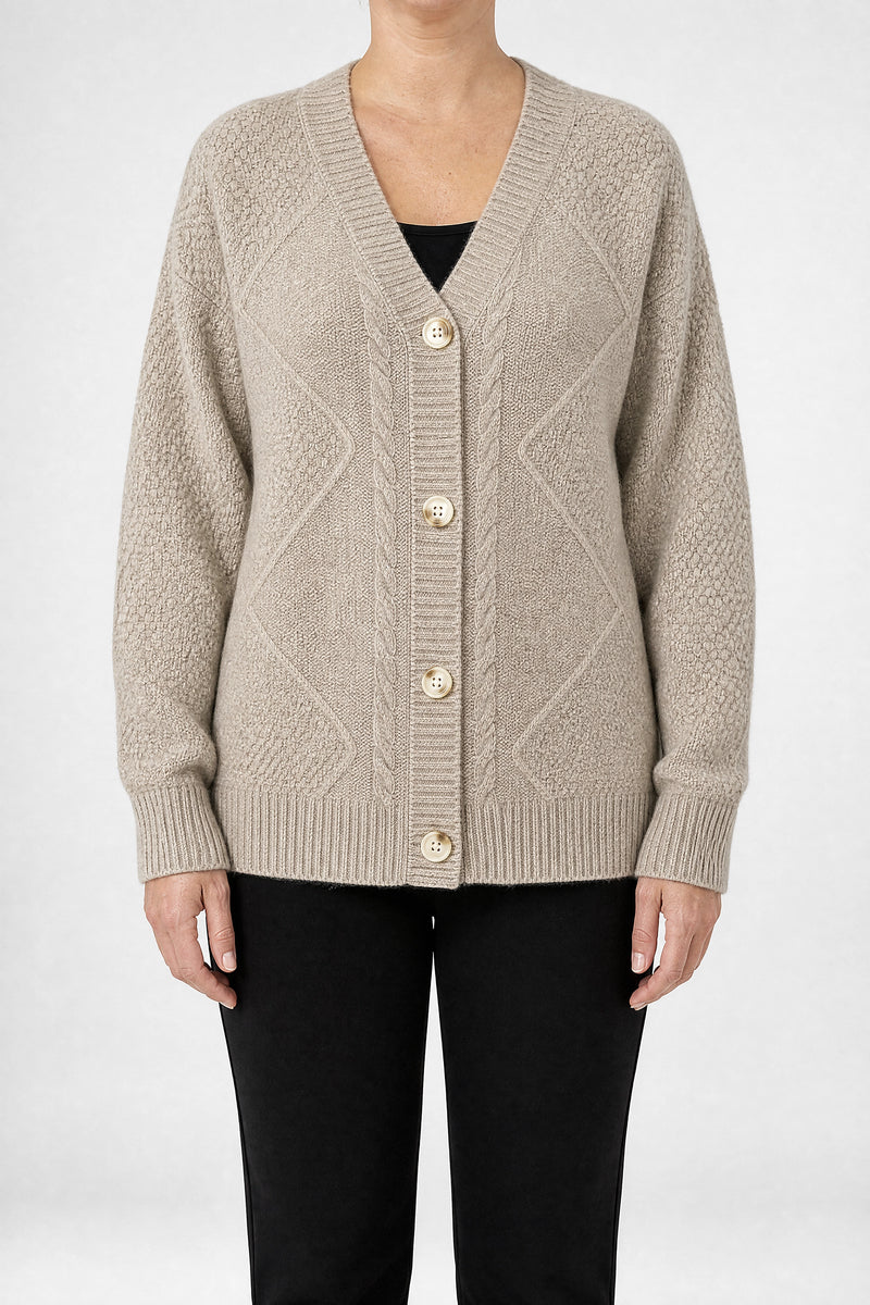 Sofaine Melissa women's cardigan in Grey, front view studio shot