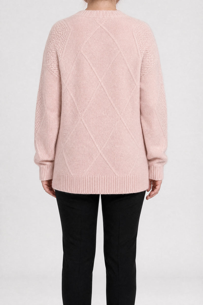Sofaine Melissa women's cardigan in Pink, back view studio shot