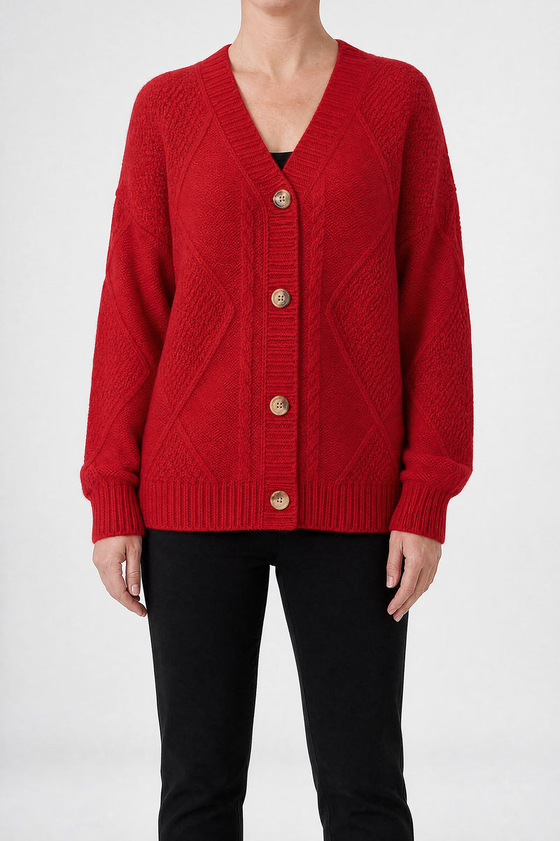 Sofaine Melissa women's cardigan in Red, front view studio shot