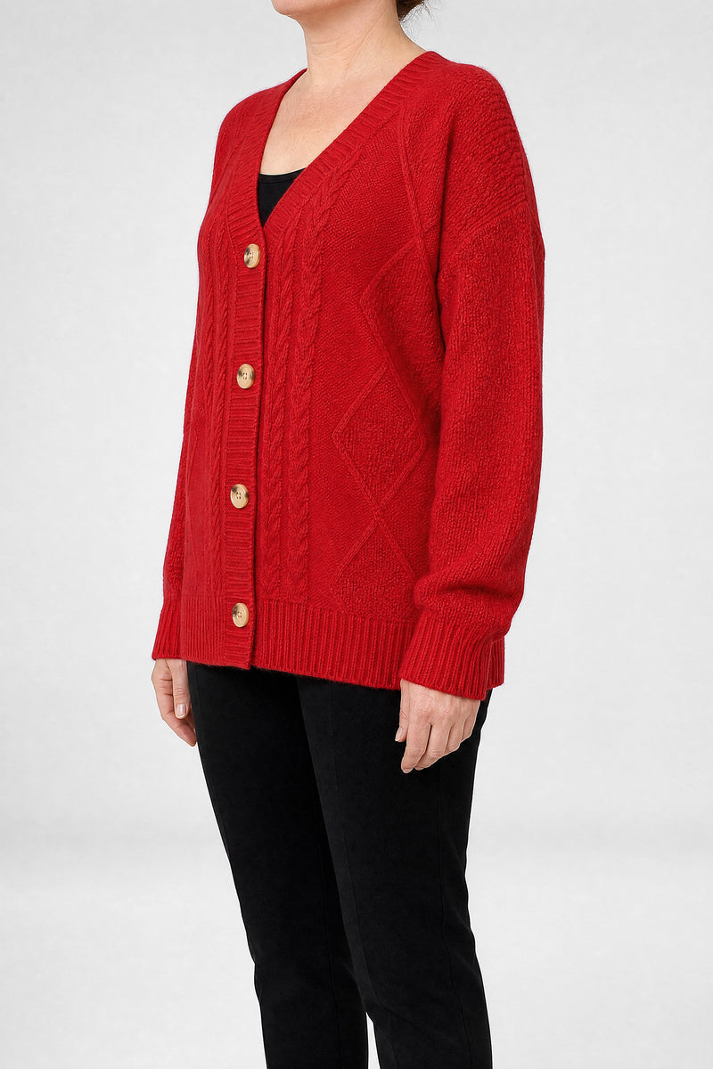 Sofaine Melissa women's cardigan in Red, side view studio shot