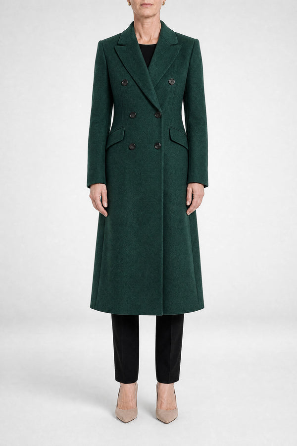 Sofaine Mira women's wool-feel fabric coat in Green, front view studio shot
