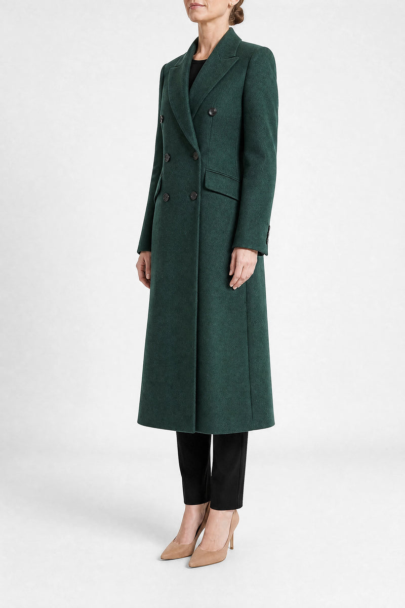 Sofaine Mira women's wool-feel fabric coat in Green, side view studio shot