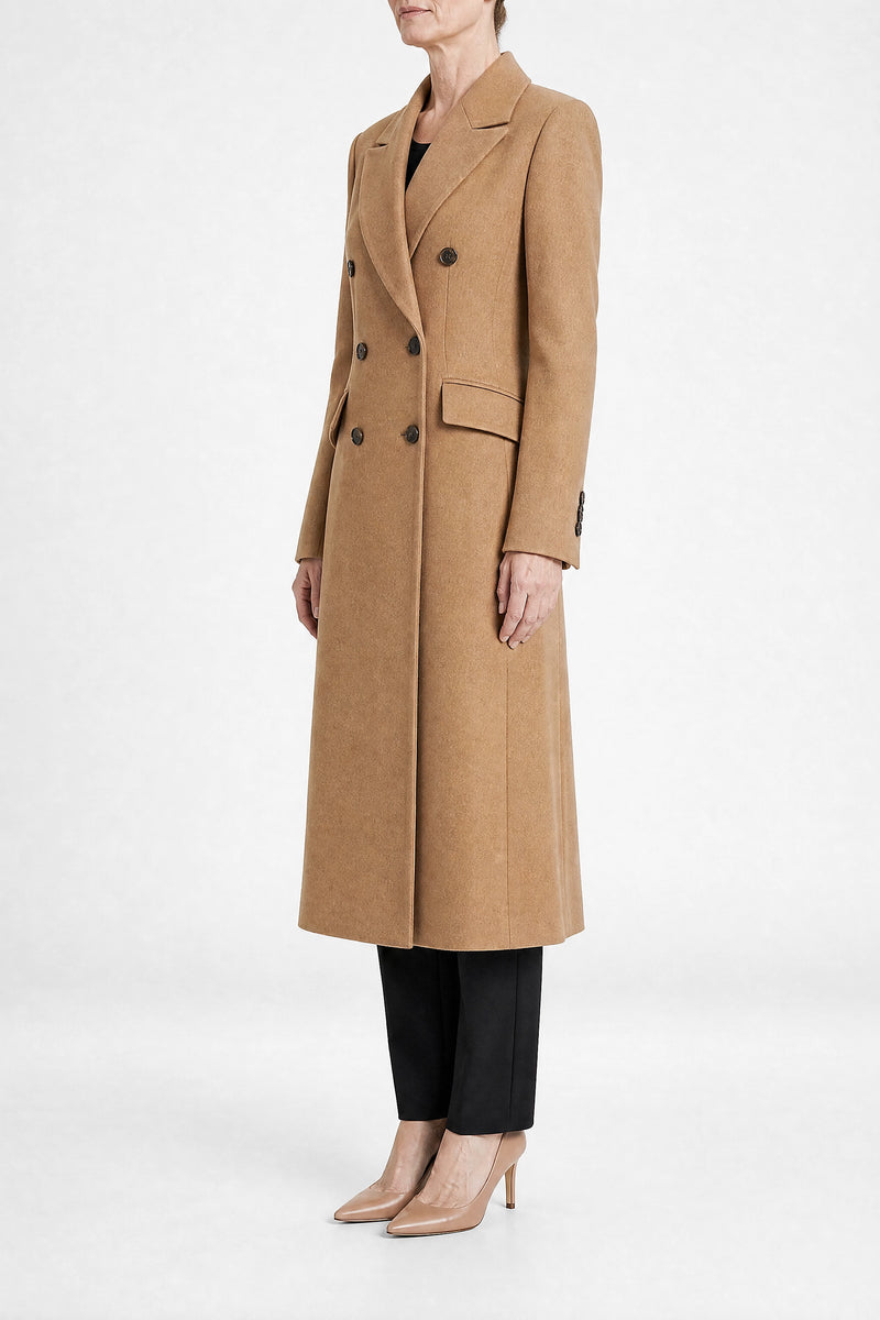 Sofaine Mira women's wool-feel fabric coat in Khaki, side view studio shot
