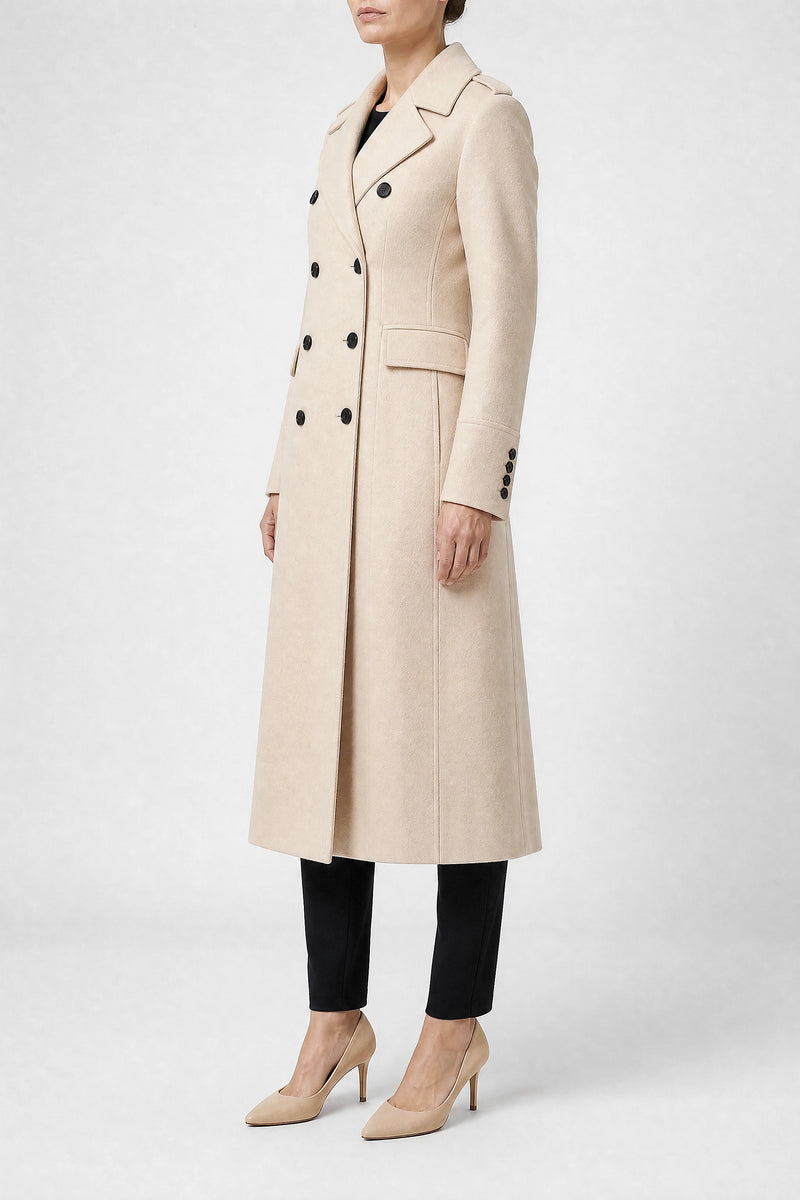 Sofaine Miranda women's wool-feel coat in Apricot, side view