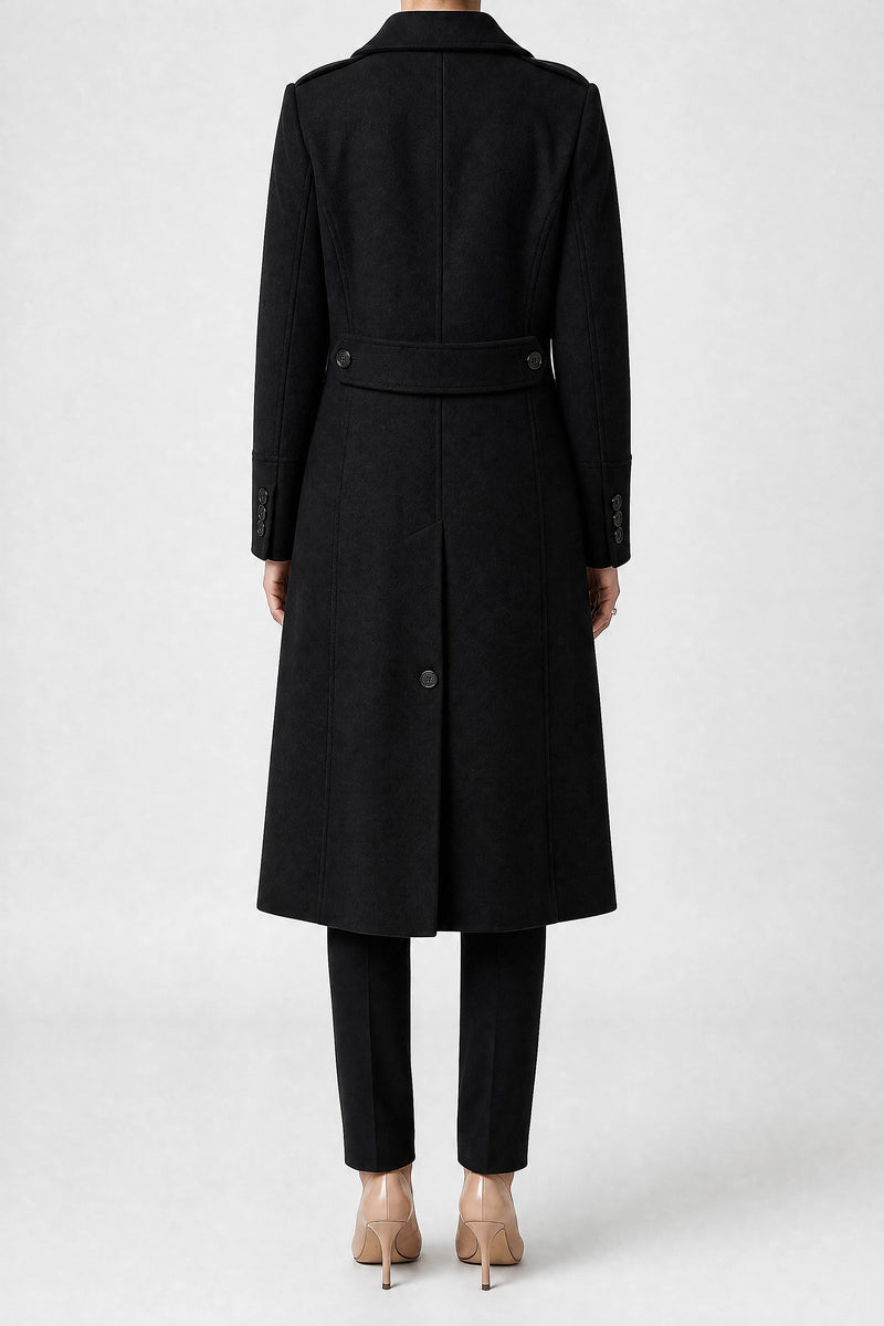 Sofaine Miranda women's wool-feel coat in Black, back view