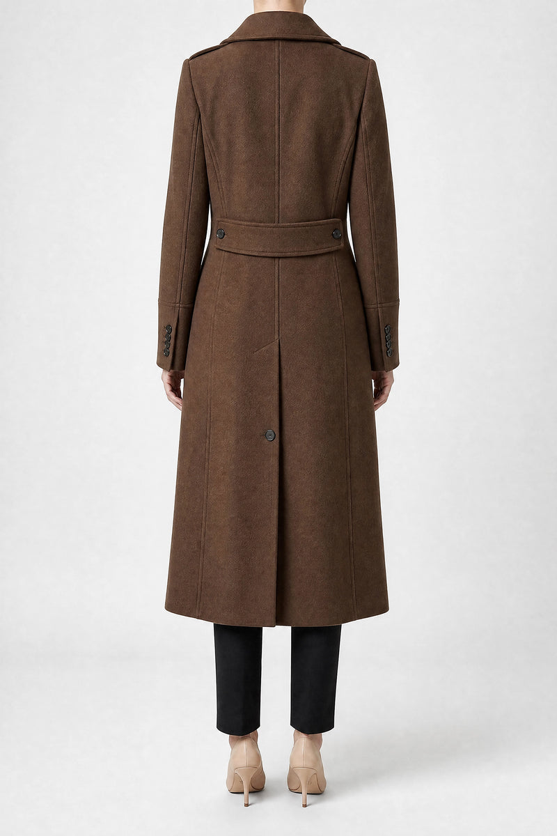 Sofaine Miranda women's wool-feel coat in Brown, back view