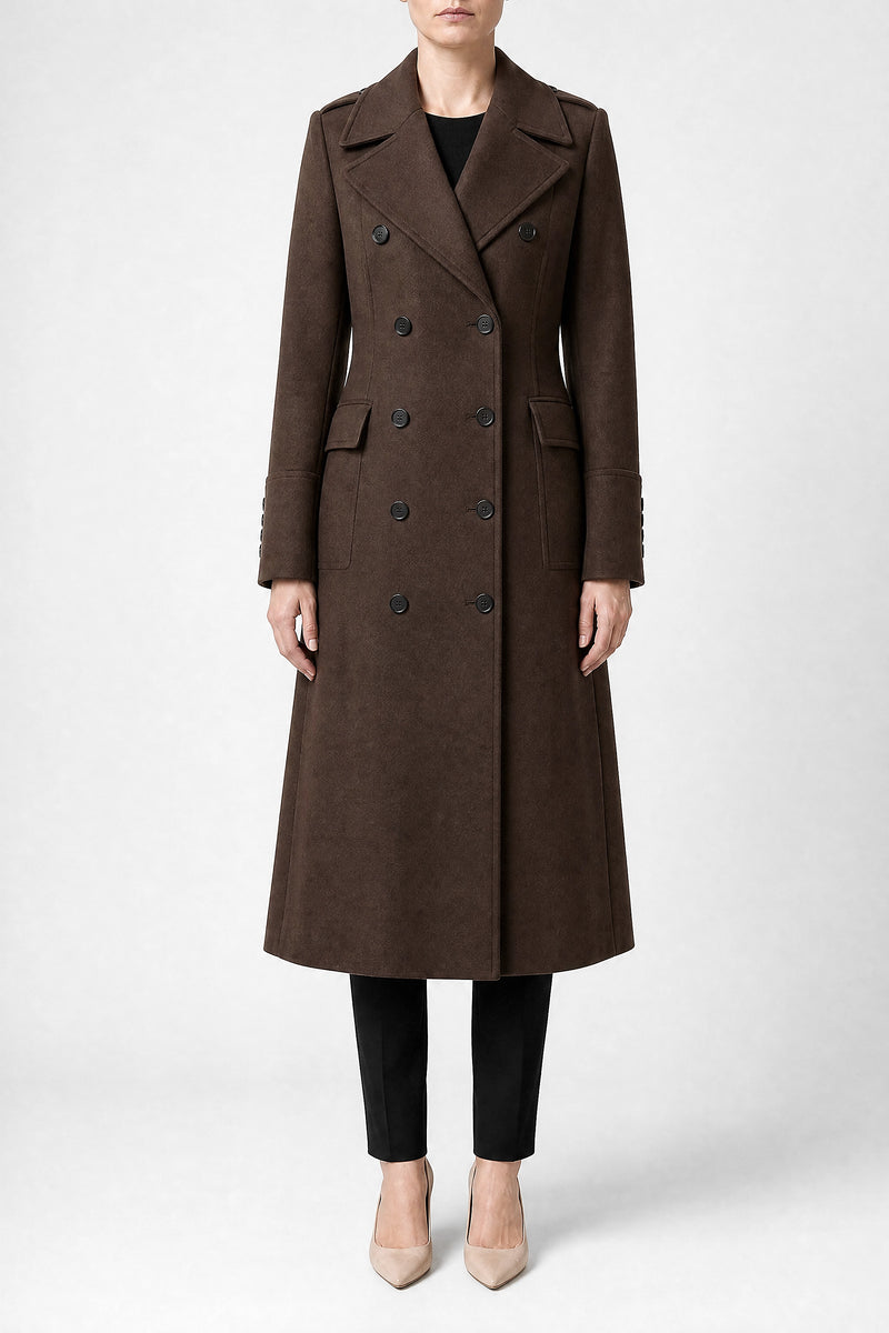 Sofaine Miranda women's wool-feel coat in Brown, front view