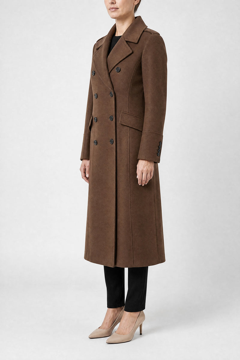 Sofaine Miranda women's wool-feel coat in Brown, side view