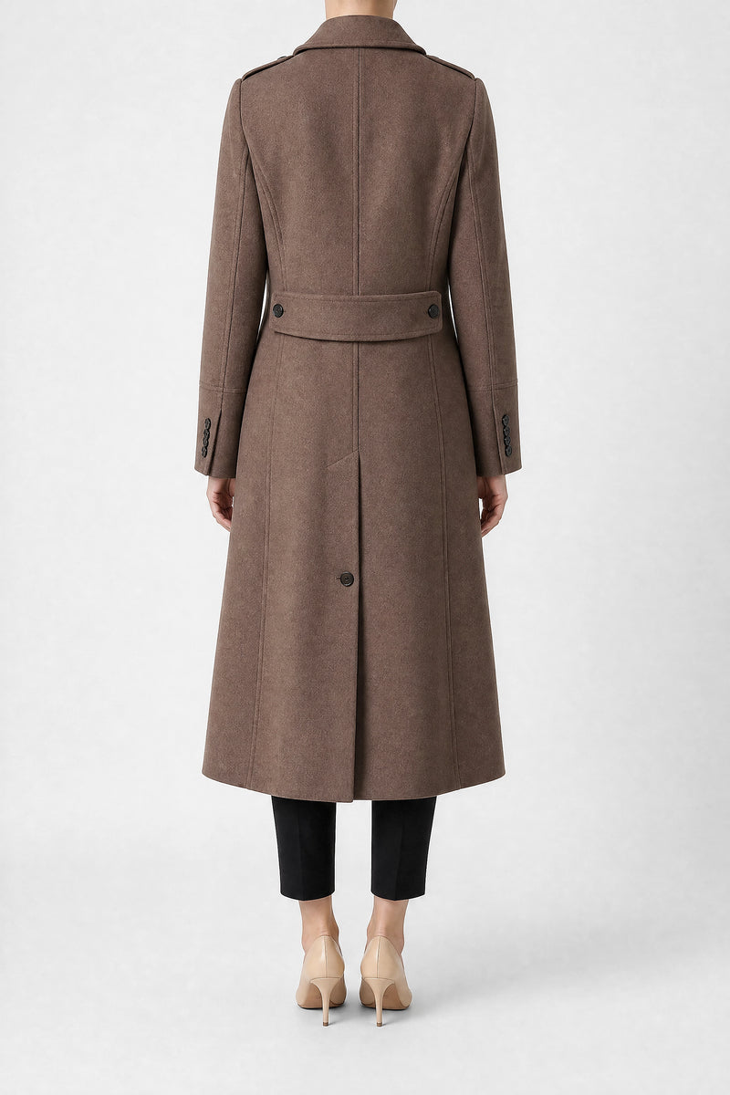 Sofaine Miranda women's wool-feel coat in Coffee, back view