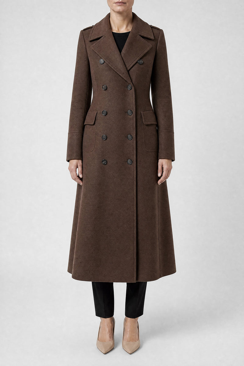 Sofaine Miranda women's wool-feel coat in Coffee, front view