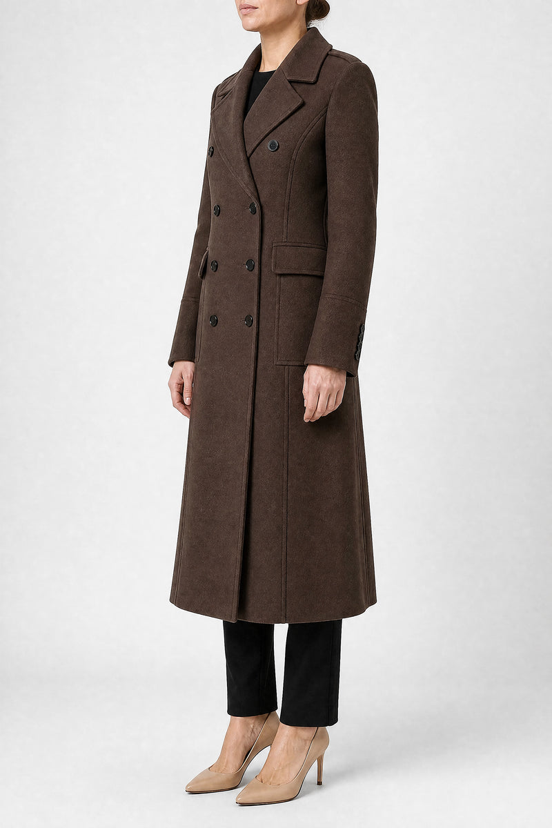 Sofaine Miranda women's wool-feel coat in Coffee, side view