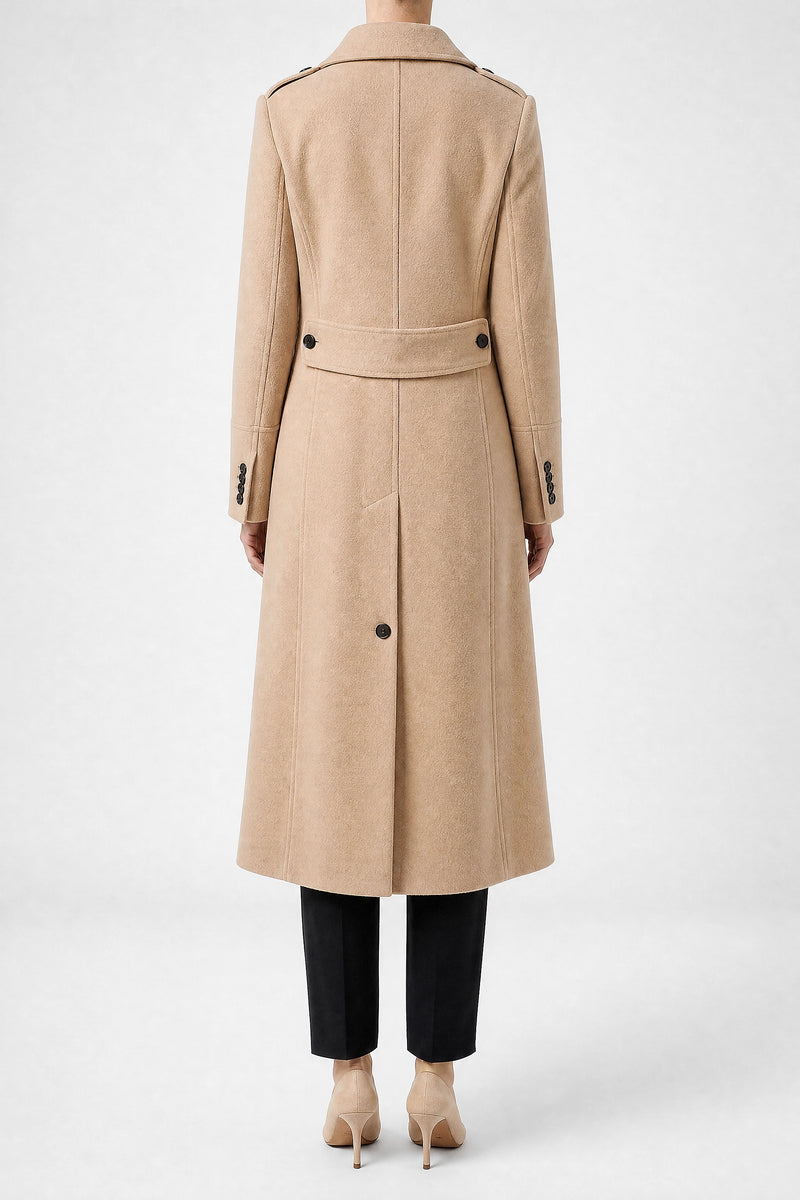 Sofaine Miranda women's wool-feel coat in Khaki, back view